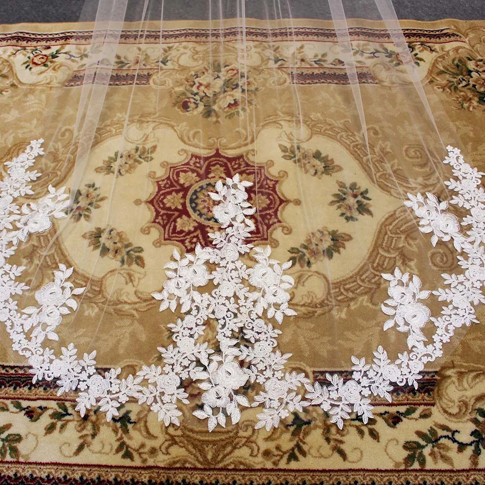 Elegant Lace Appliques Wedding Veil Comb White Ivory 3 Meters Bridal Veil One Layer Wedding Accessories