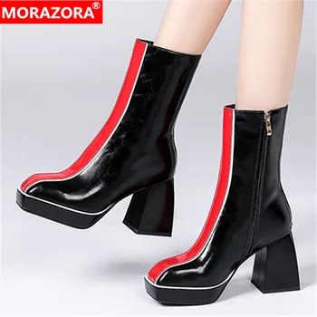 

MORAZORA 2021 Big Size 33-43 Women Boots Fashion Platform High Heels Ankle Boots Top Quality Genuine Leather Boots Black Brown
