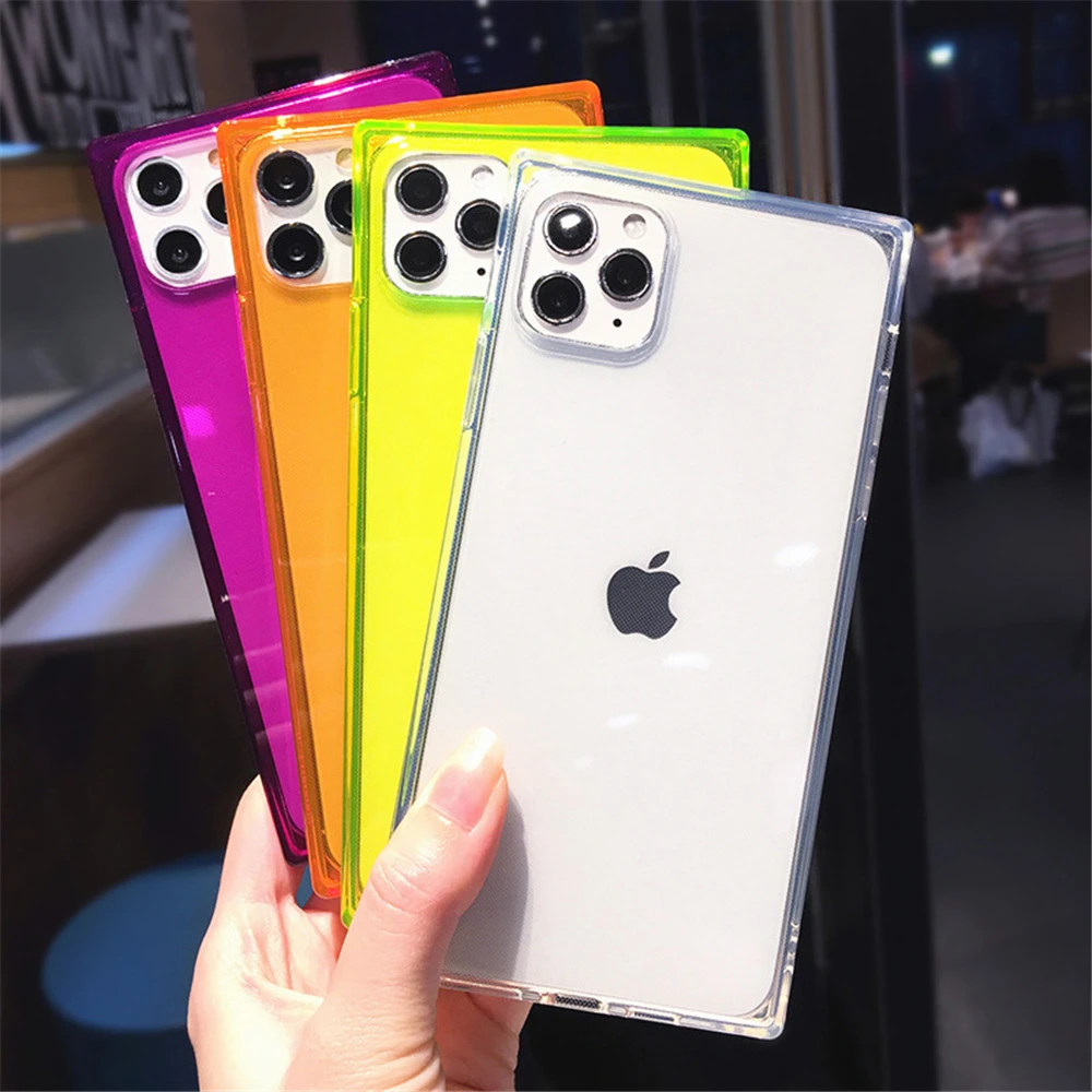 Square Design Phone Case For Iphone 12 Pro X Xr Xs Max 13 6s 7 8plus Clear Fluorescent Color Soft Protection Cover For Iphone 11 Mobile Phone Cases Covers Aliexpress