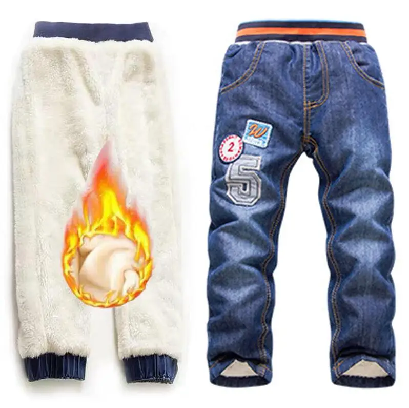 

2-7Yrs Baby Boys Girls Long Trousers Kids Add Wool Trousers Children Denim Jeans Cascal Add Wool Warm Clothes