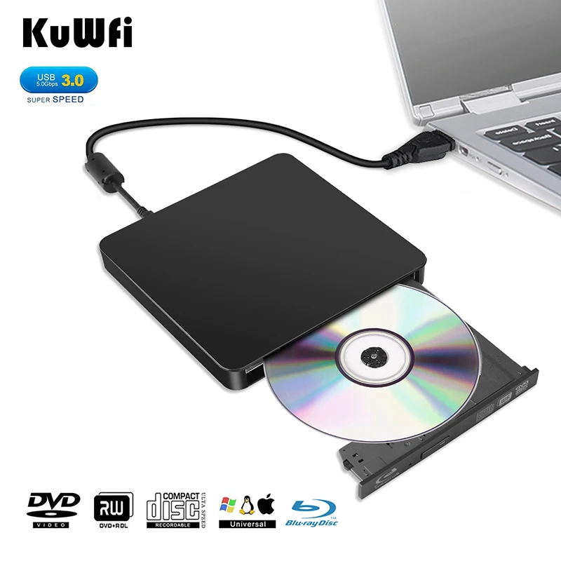 

External Blu-Ray CD Player USB3.0 BD DVD Drive Slim Portable DVD Writer Reader Optical CD/DVD Burner for Windows