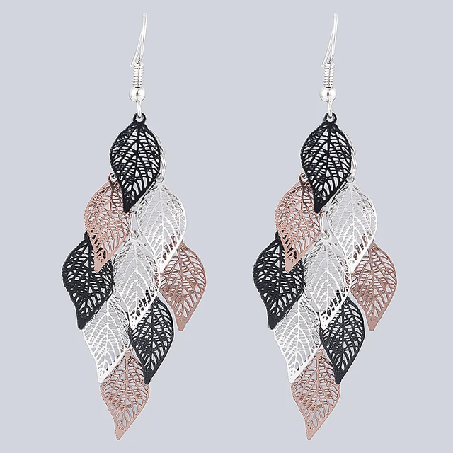 Seven-color small nine leaf accessories Leaves Earring Bohemian Jewelry Dangle Drop Earrings Cute decoration Women Gift grey black