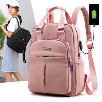 

Shoulder bag canvas travel backpack external usb charging interface with headphones hole student bag