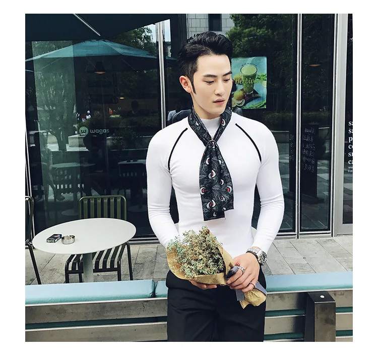 4 цвета контрастная окантовка sueter hombre slim fit полуводолазка пуловер для мужчин Vetement Homme trui heren коричневый slim fit