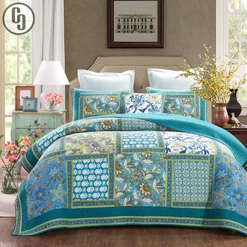 

GXC Bedspreads For Double Bed Quilts 100% Cotton Vintage Patchwork Quilt Set Pillowcase 3pc King Queen Size Blanket Coverlet