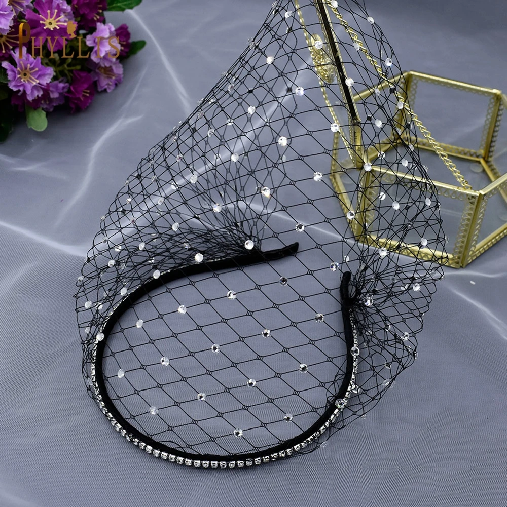 JM21 Handmade Birdcage Veil Diamond Blusher Veil White Black Headband Veil for Bridal Tiara Hair Accessories Face Veil JM21 Handmade Birdcage Veil Diamond Blusher Veil White Black Headband Veil for Bridal Tiara Hair Accessories Face Veil