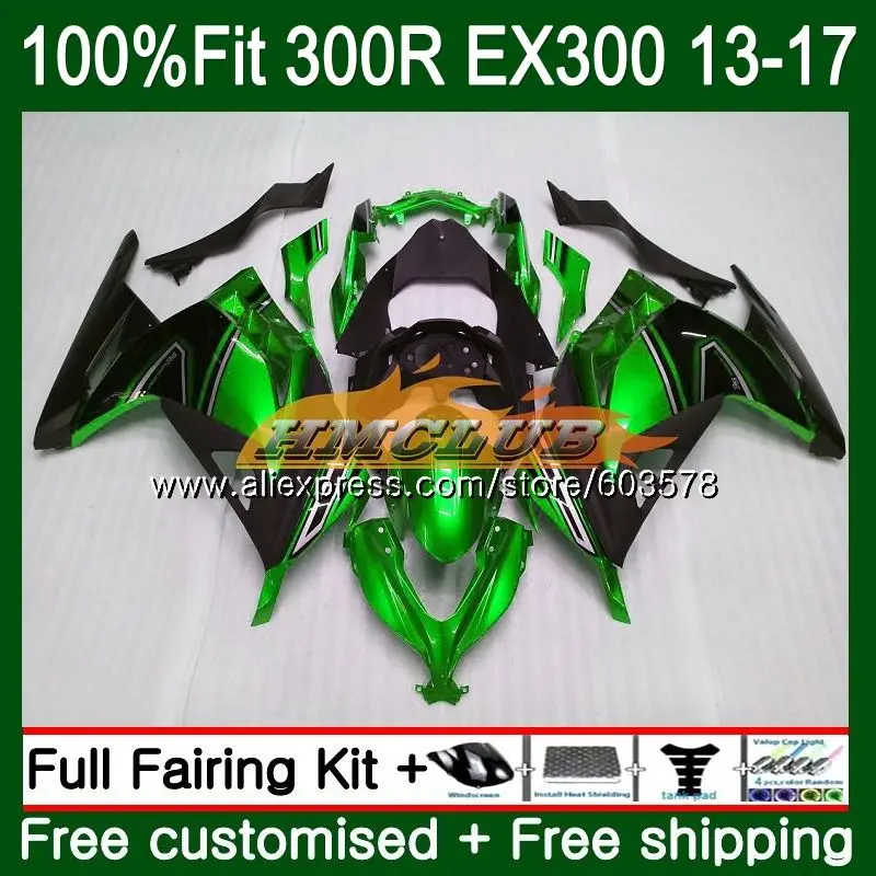 Инъекции для KAWASAKI NINJA ZX3R ZX 300R 13, 14, 15, 16 лет, зеленого и черного цвета 25CL. 79 EX300 ZX-3R ZX300R 2013 обтекатель