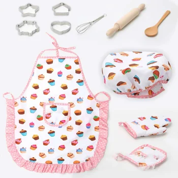 

11pcs/Set Kids House Play Toys Simulation kitchen Class to make Cake Apron Toys for Children with 4pcs Biscuit Mould Kitchen Set
