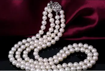 

2 rows 8-9mm south sea white round pearl necklace 18"-19"