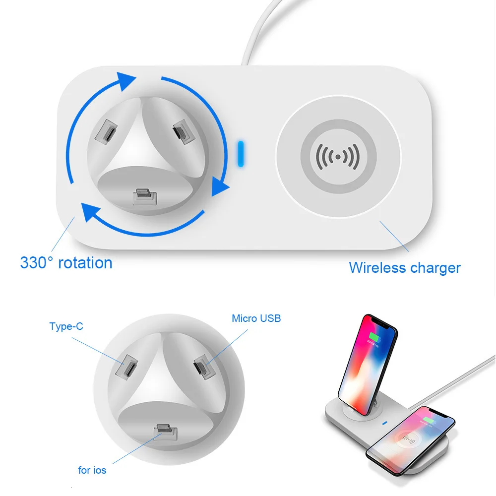Levttax Micro usb type-C зарядное устройство Подставка для samsung Xiaomi huawei держатель телефона 4 в 1 10 Вт быстрая Беспроводная зарядная док-станция