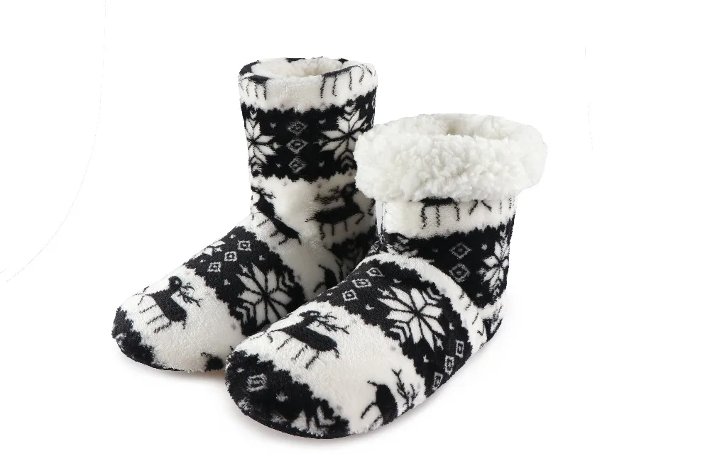 Домашние тапочки; рождественские домашние носки; зимняя обувь; женские тапочки с мехом по бокам; нескользящая хлопковая обувь с плюшевой стелькой