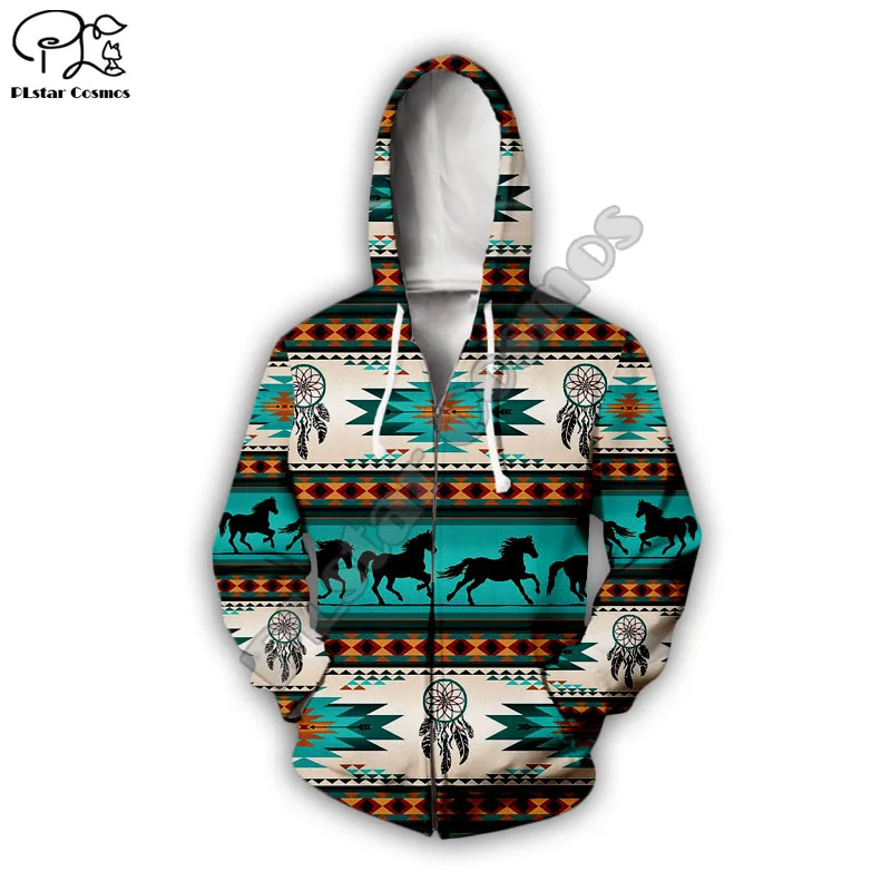 men women indian native Print 3d hoodies harajuku sweatshirt zipper coat Unisex streetwear Hip-hop Casual Tracksuit pullover N3