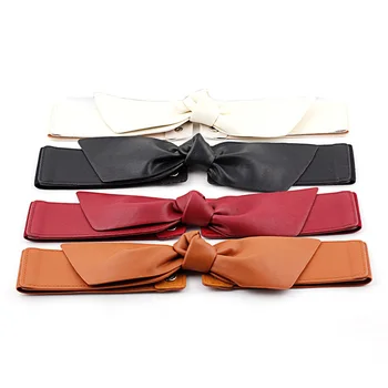 

Female Wide Waist Belt Fashion Solid Color Cummerbund Big Bow For Clothes Accessories Women Black Red Belts Dress Adornment