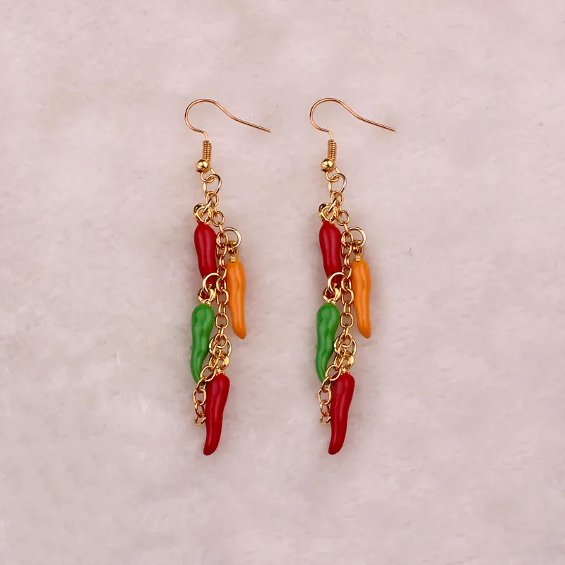 Lunghezza 7 Centimetri Colori Capsicum Cayenne Ciondola Gli Orecchini Ragazze Di Colore Oro Nuovo Sveglio Dello Smalto Hot Chili Pepper Goccia Brincos