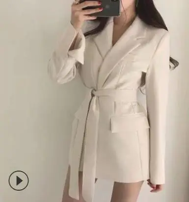 Осенние женские повседневные блейзеры с длинными рукавами однотонные ленты женские тонкие блейзеры офисный женский формальный блейзеры черный w1216 - Color: apricot color