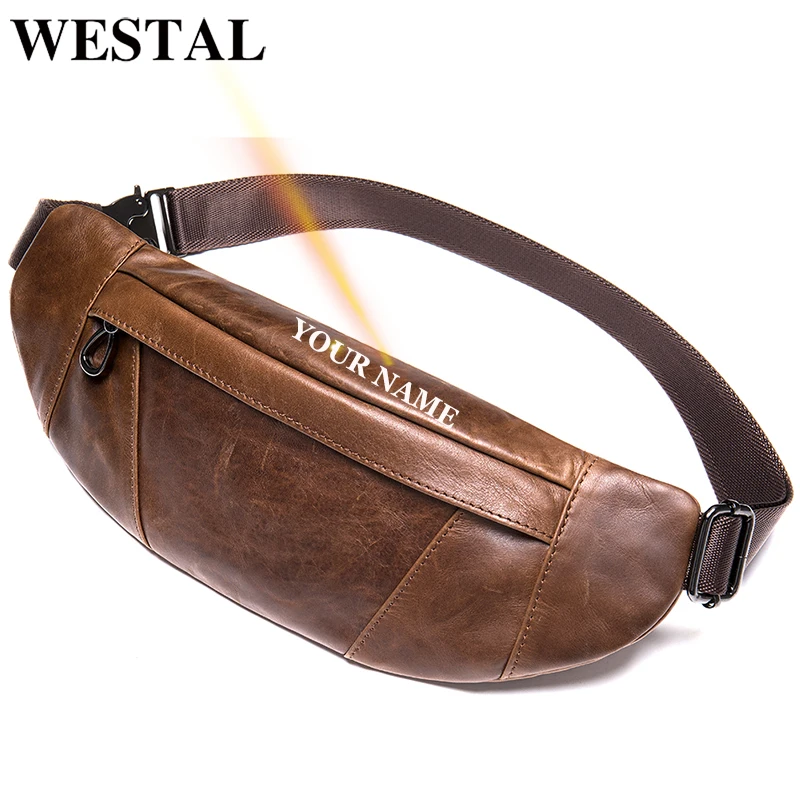 WESTAL Men's Leather Belt Male Men's Waist Bags Genuine Leather Male Fanny Pack Cigarette Case Man Belt Pouch Waist Packs 7435