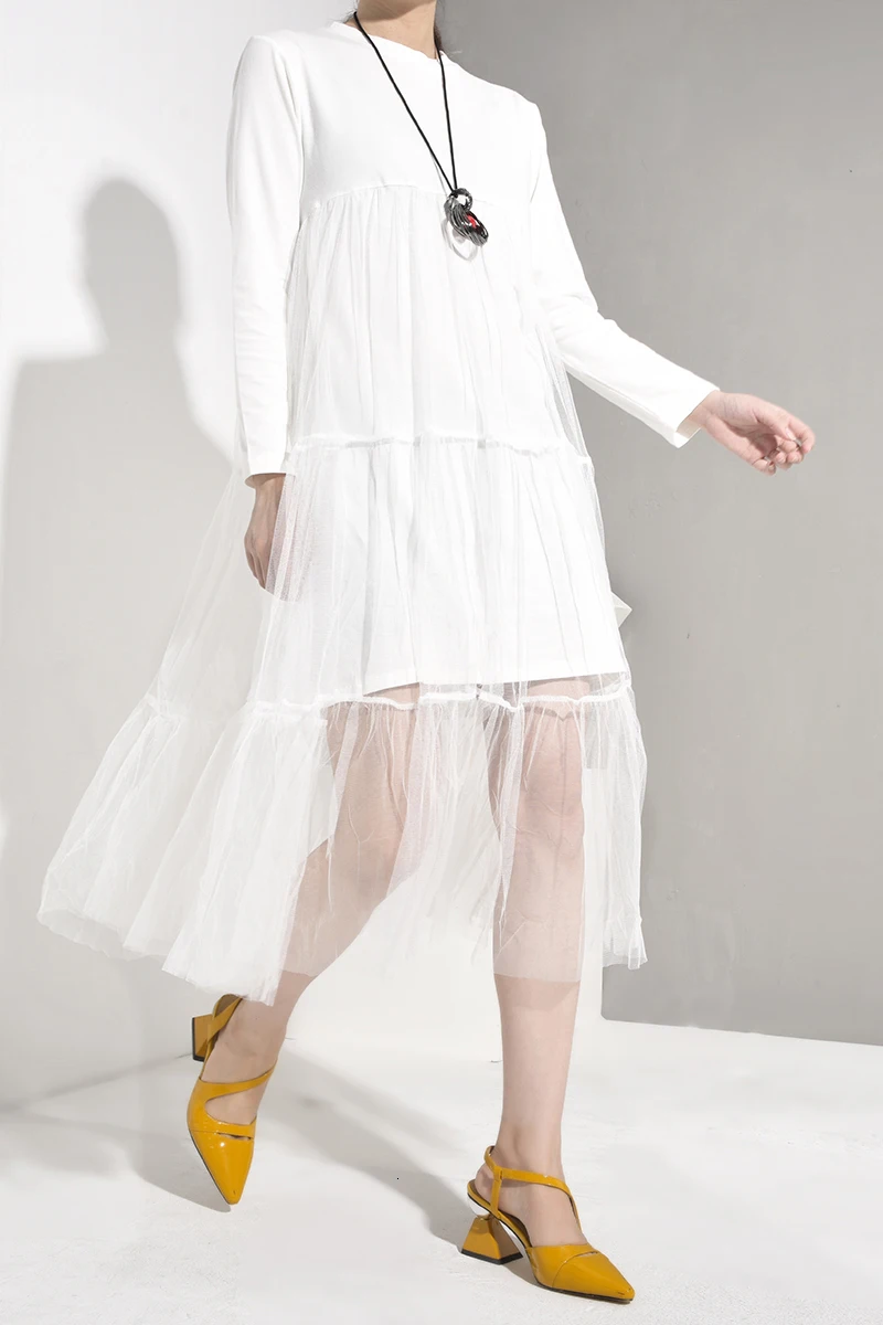 LANMREM Новая модная женская рубашка с длинным рукавом женские толстовки Vestido с круглым вырезом с коротким и полным рукавом Сетчатое платье