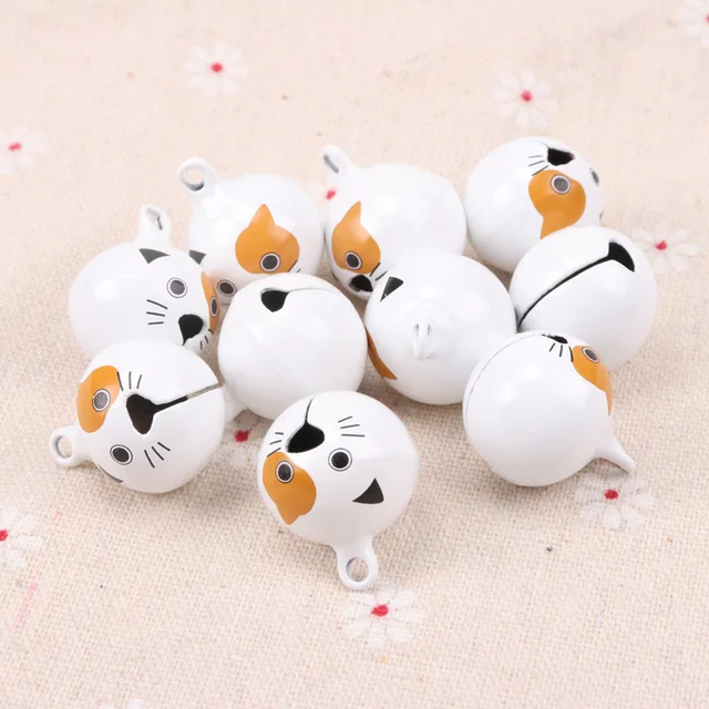 5pcs Jingle Bells Cute Yellow-eyed cat Ornament Metal Bell for Home Party Tree Pendant Children's shaker Decoration 27mm 1