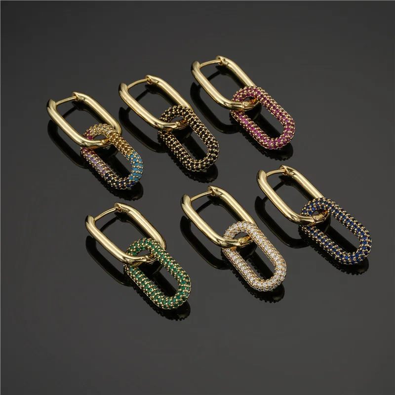 

Funmode Micro CZ Pave Gold Geometric Dangle Dropping Hoop Earring For Women Wedding Brinco Accessories Wholesale FE231