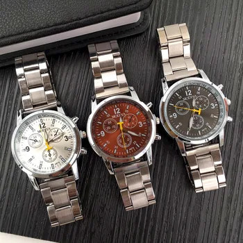 

Luxury Brand Stainless Steel Wrist Watch for Male Business Quartz Clock Casual Fake Three Eyes Men Watches relogio homem quartzo
