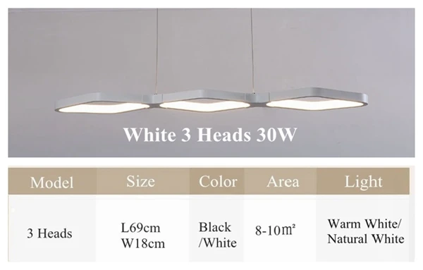 LukLoy Creative Led Office Chandeliers Dimmable Modern Simple Lamp Lighting For Dinning Room LED Chandelier Lighting Fixtures - Цвет абажура: White 3 Heads 30W