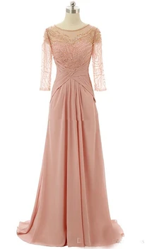 

Nude Pink Mother of the Bride Dresses Heavy Handworks Long Sleeves Formal Godmother Evening Wedding Party Guests Gown Plus Size