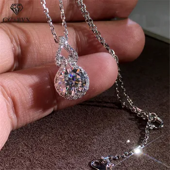 

CC S925 Silver Pendants For Women Bridal Wedding 6.75mm 1ct Cubic Zirconia Necklaces Pendant Fine Jewelry No Chain CCN283