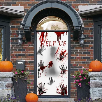 

Halloween Wall Stickers Horror Door Stickers Decorative Blood Handprint Stickers with Help Typeface(30X60Inches)