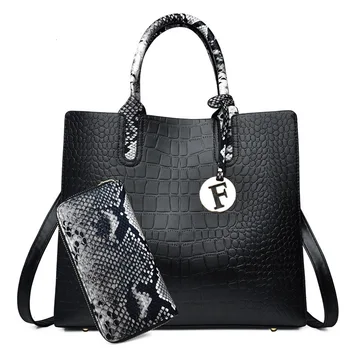 

2020 New Crocodile Pattern Women Handbag Designer Leather Ladies Shoulder Bag Large Capacity Crossbody Bag For Women Tote+Wallet