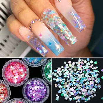 

1 Box Colorful Irregular Nail Glitter Sequins Sparkling Snowflake Star Nail Flake 3D Nail Art Decorations DIY Design Accessories
