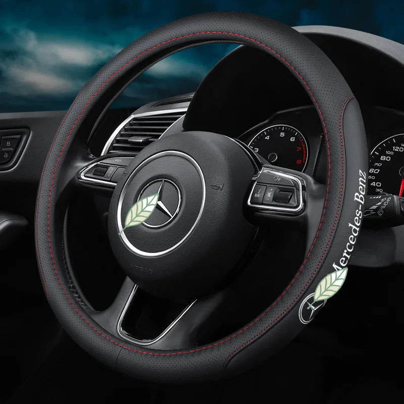 Car Steering Wheel Cover Anti-Slip for Mercedes Benz AMG W207 W209 W204 W219 W156 W253 W292 W166 W222 W221 Logo 38cm Accessories