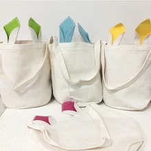 Bolsa de conejo de Pascua de 12 piezas, cesta de mano de sublimación con oreja de conejo, Cubo de Pascua de poliéster, bolso de almacenamiento de juguetes de caramelo