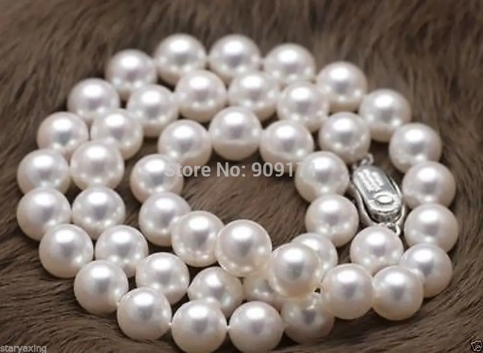 9-10mm AAA+ natural south sea white pearl necklace 18"