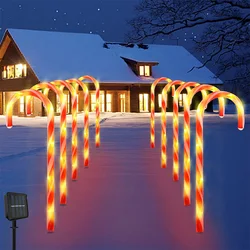 10/5pcs Solar Christmas Candy Cane Light String Outdoor Garden Lawn Marking Lamp for New Year Xmas Holiday Patio Landscape Decor