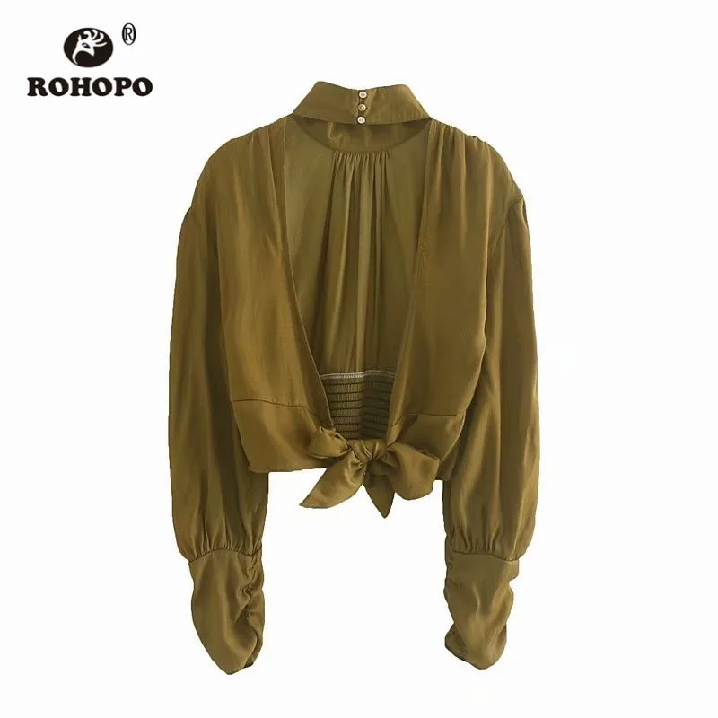 ROHOPO/блузка с длинными рукавами пышными и высоким воротником сзади блузка вырезом
