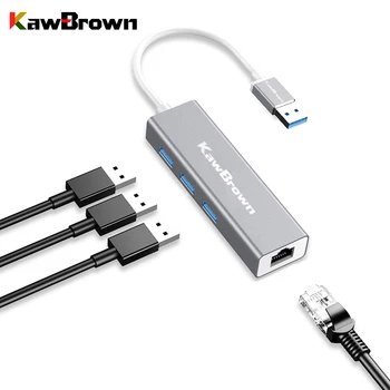 

KawBrown 4 Ports USB 3.0 HUB USB 3.0 to RJ45 1000 Mbps Ethernet Network Adapter for MacBook Pro Pc Accessories