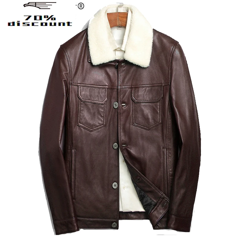 

Leather Jacket Autumn Winter Jacket Men Lamb Fur Collar Coat Genuine Sheepskin Jacket Chaqueta Hombre LSY080226 MY2360