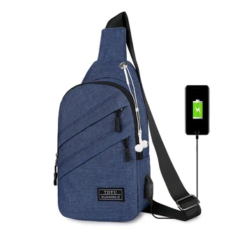 

Men's Fashion New Crossbody Outdoor Travel Shoulder Bags Waterproof Chest Bags with Headphone Hole and USB Charging Port