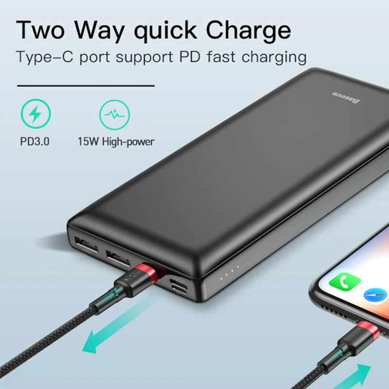 Billig Baseus 30000mAh Power Bank PD USB C Schnelle Aufladen Power für iPhone11 Samsung Huawei Typ C Tragbare Ladegerät Externe batterie