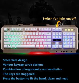 

Gaming Keyboard 104Keys RGB LED Light Wired USB Keyboard Metal Mechanical Keyboard with Phone Holder Bracket