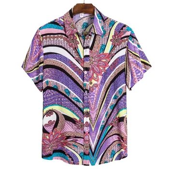 

2020 Men Torrid Zone Hawaii Style Printed Shirt Youth Fashion Casual Printed Beach Short Sleeve Fold-down Collar Shirt