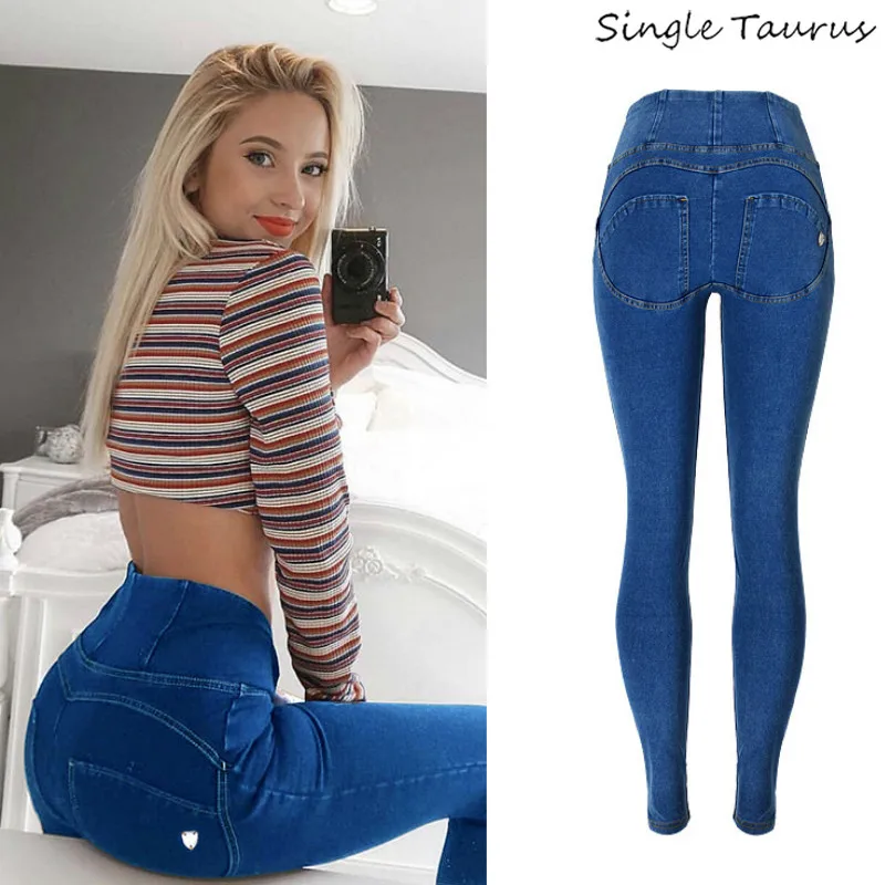 Online Pantalones vaqueros de cintura alta Push Up para Mujer Streetwear Skinny Denim Pants Mujer azul desgastado Jean algodón Spandex chándal Spodnie Damskie