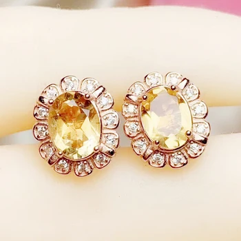 

Per jewelry Natural real citrine flower style stud earring 1.3ct*2pcs gemstone 925 sterling silver Fine jewelry T20418
