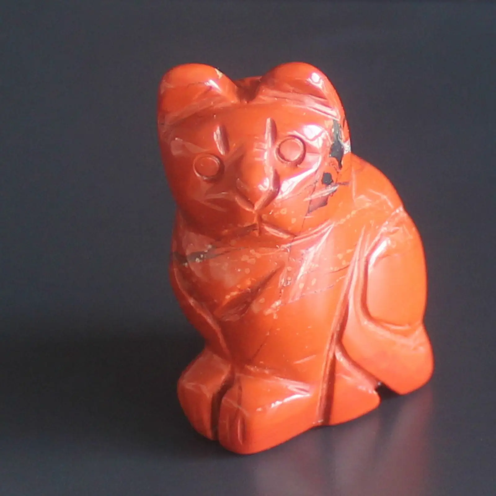 Hand Carved Gemstone Flame Jasper Crystal Cat Figurine Animal Carving