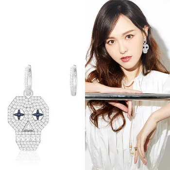 

new fashion monaco jewelry skull earrings for female S925 sterling silver zircon stone stars ghost earrings for girls women