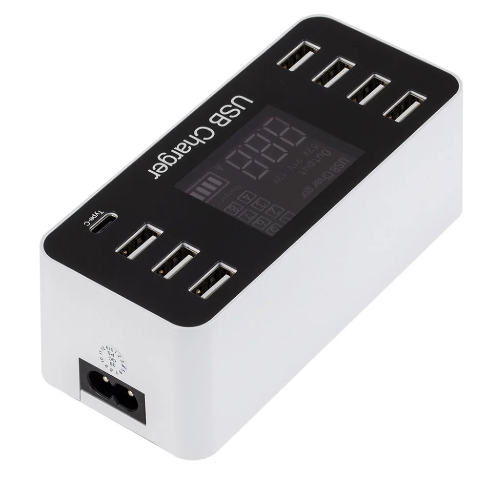 A9 многофункциональное умное зарядное устройство USB с ЖК-дисплеем 7 портов usb 1 порт type-C AC100-240V интеллектуальное зарядное устройство с чипом