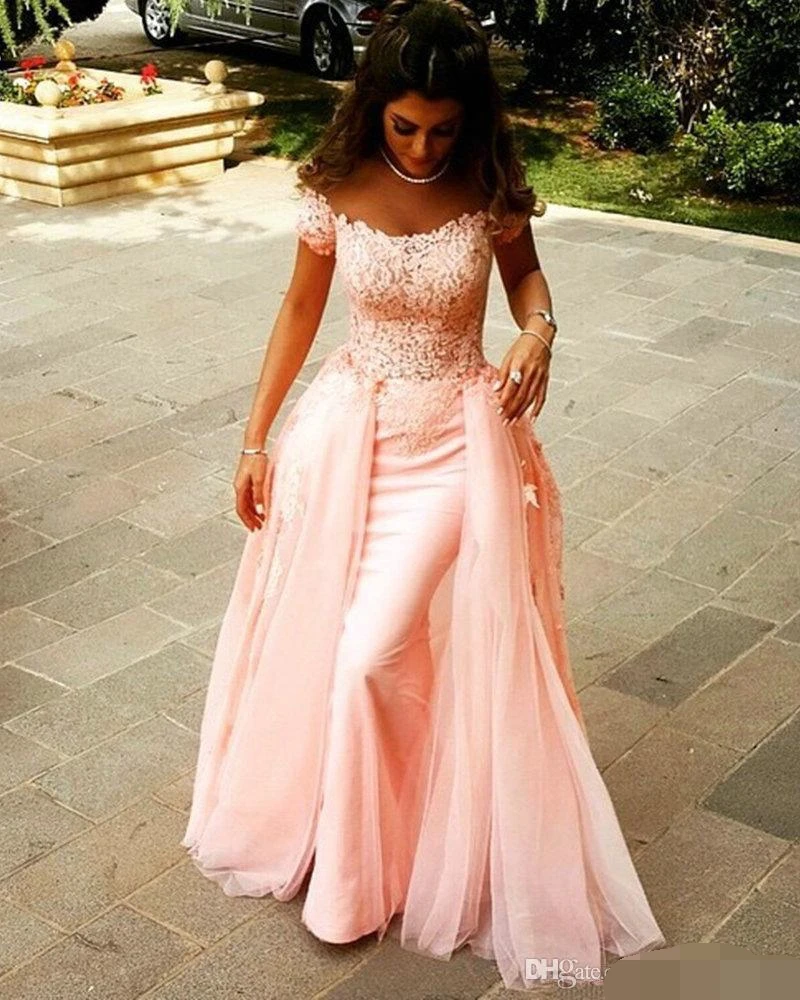 

robe de soiree Elegant Evening Dresses Lace Off the Shoulder Zipper Back Prom Gown Tulle Over skirts African evening Dress 2019