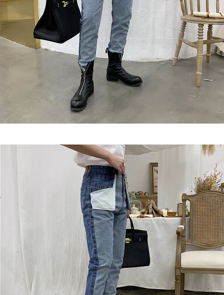 Autumn And Winter Version Of The European And American Style Loose Stitching Anti-wearing Personality Jeans