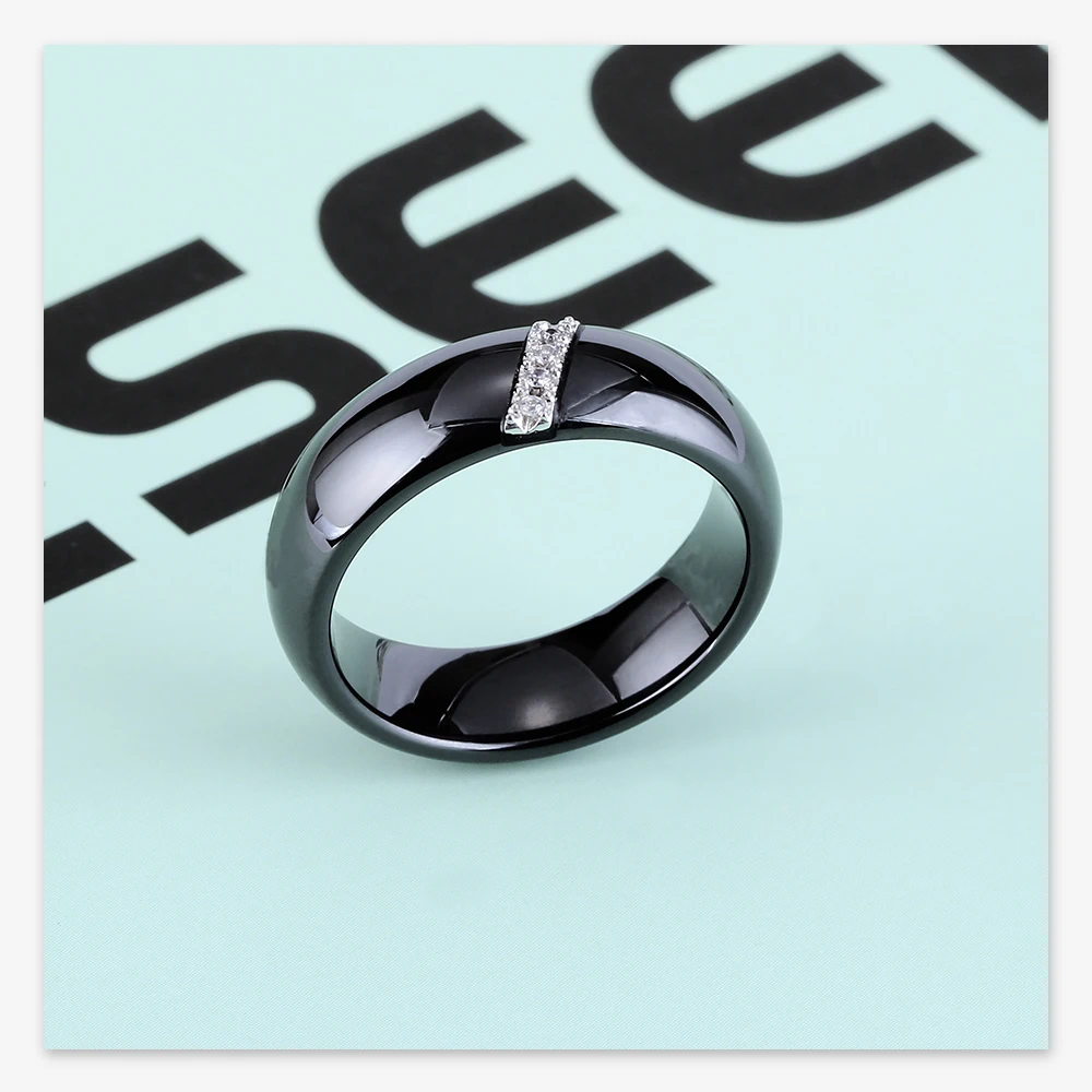 Горячая Распродажа женских колец 6 мм керамическое кольцо для женщин индийский камень кристалл комфортные обручальные кольца обручальные ювелирные изделия черный белый