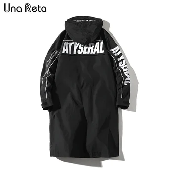 

Una Reta Windbreaker Men New Fashion casual Loose High quality Hooded Jackets Man Hip Hop Streetwear Long Trench coat Mens